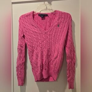 Ralph Lauren Sport Women's Cable-Knit Cotton V-Neck Sweater - Med Pink - Size XS